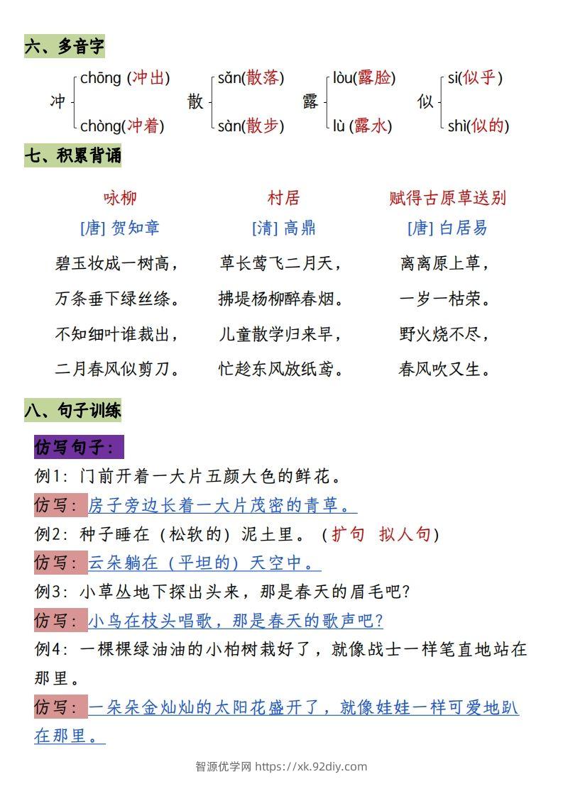图片[2]-二下册语文1-8单元8大考点必背（1-4单元）(1)-智源优学网
