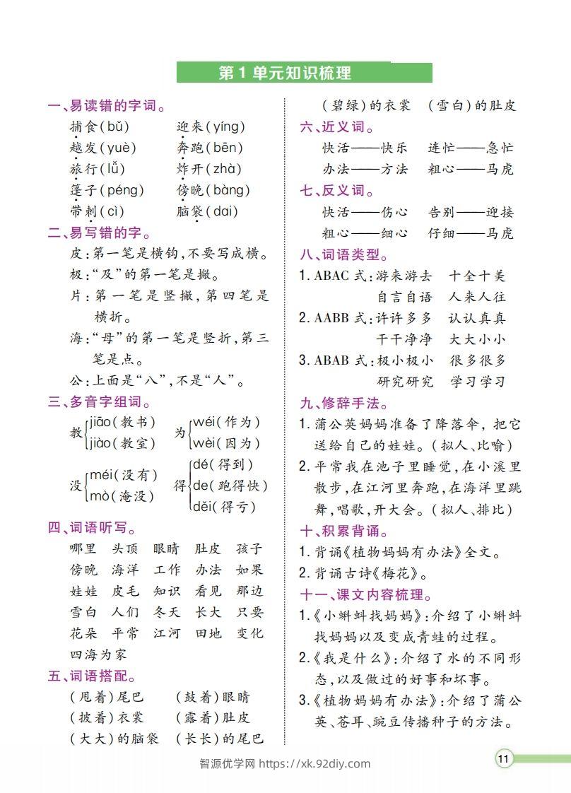 二上语文单元知识梳理-智源优学网