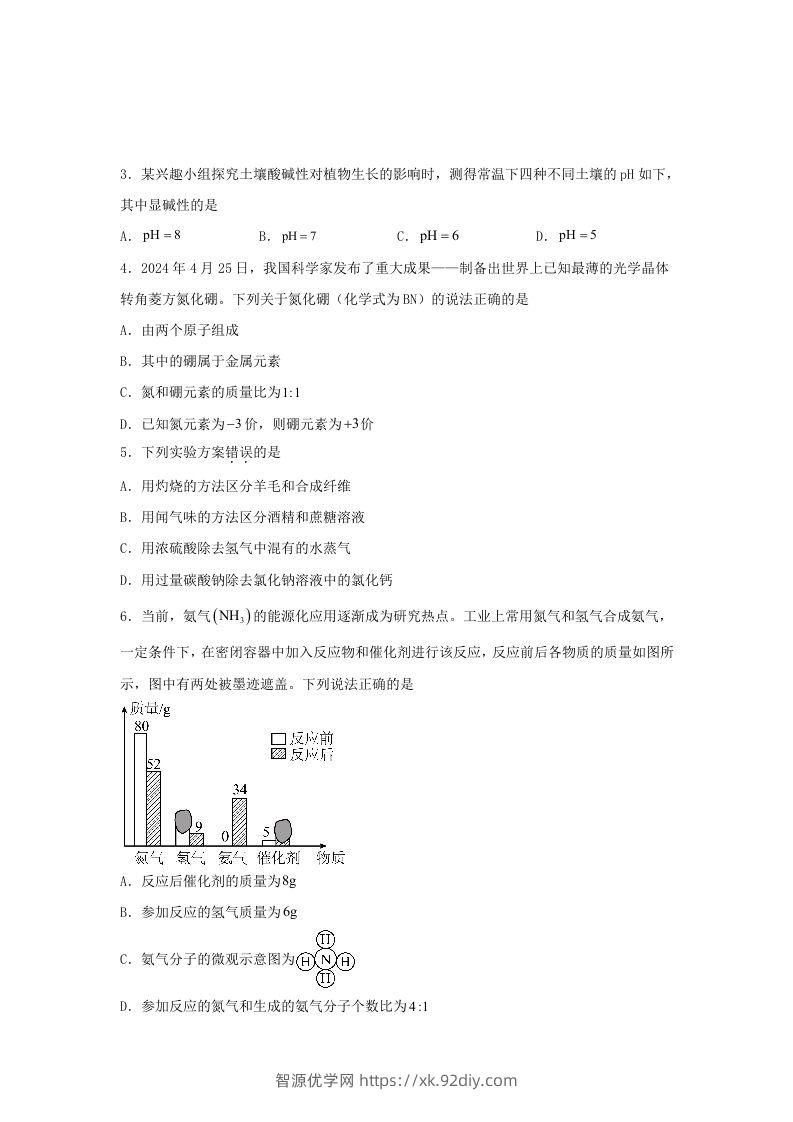 图片[2]-2024年河北中考化学试题及答案(Word版)-智源优学网