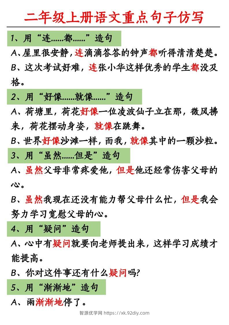 【重点句子仿写】二上语文-智源优学网