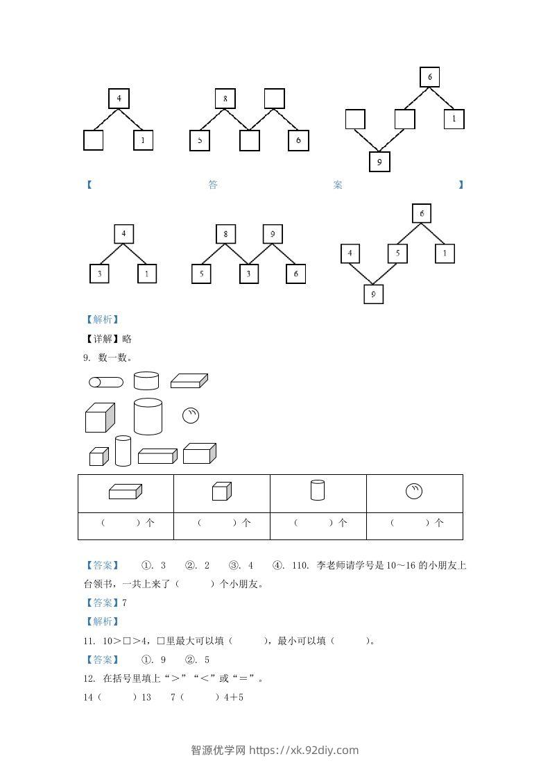 图片[3]-2020-2021学年江苏省南京市江宁区一年级上册数学期末试题及答案(Word版)-智源优学网