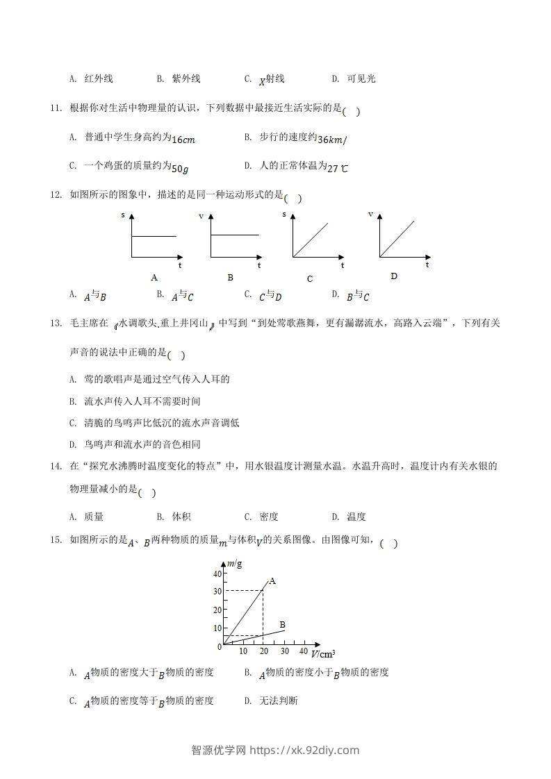 图片[3]-2021-2022学年湖南省邵阳市新邵县八年级上学期期末物理试题及答案(Word版)-智源优学网