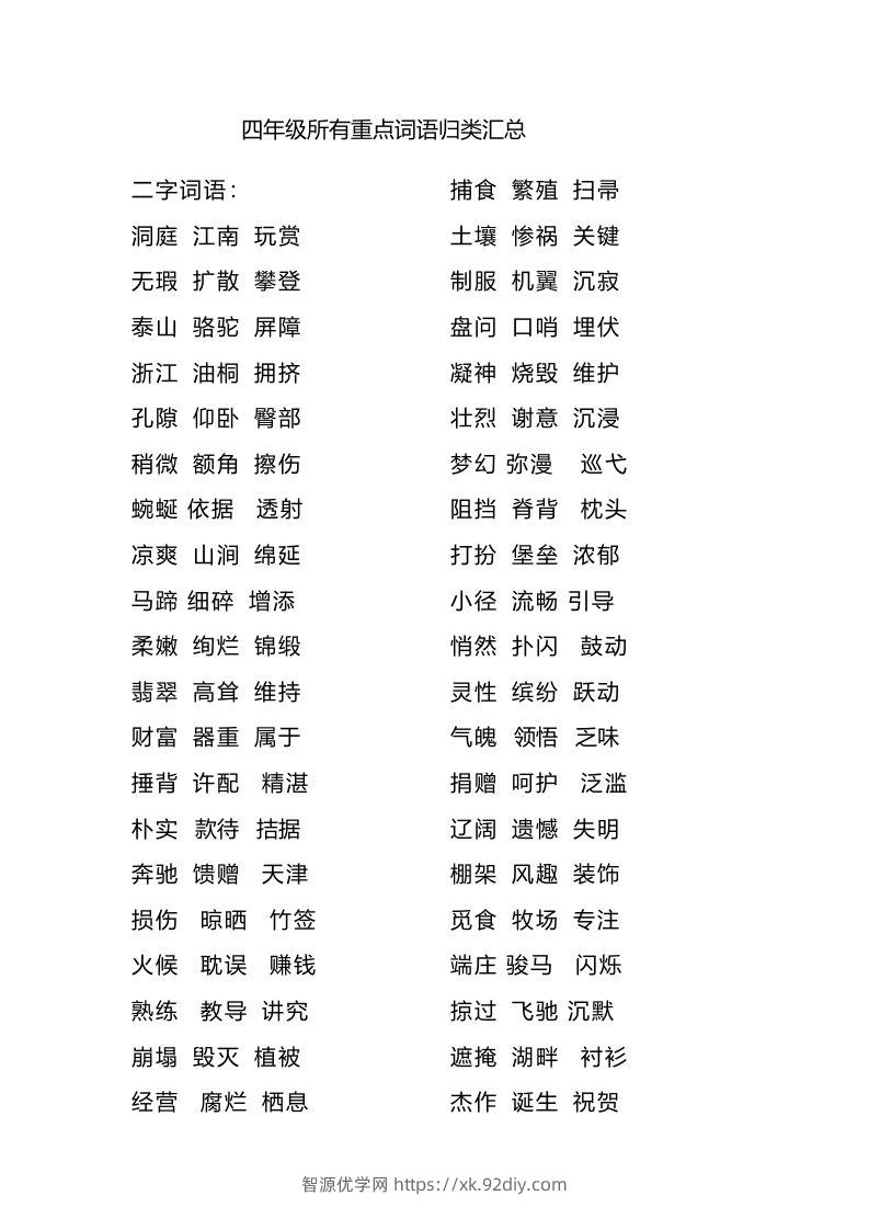 四（上）语文重点词语归类汇总-智源优学网