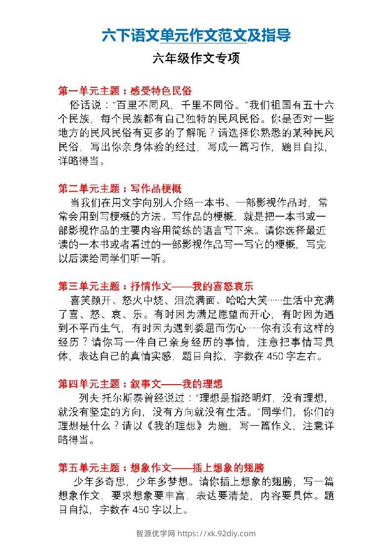 6年级下册语文作文专项练习(含范文)-智源优学网