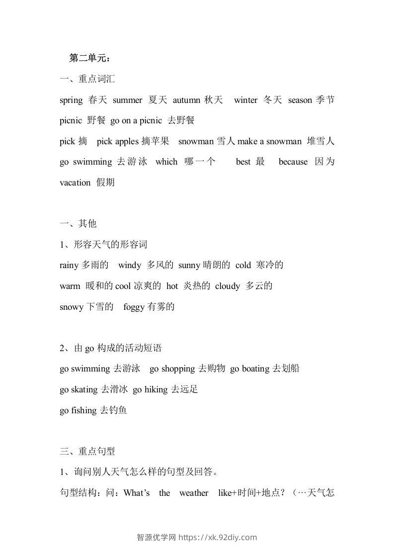 五年级英语下册Ｕnit2单元知识梳理（人教PEP版）-智源优学网