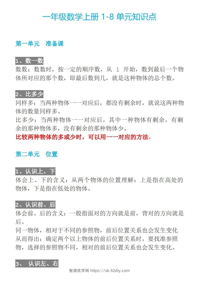 【人教一年级】数学上册必背笔记-智源优学网