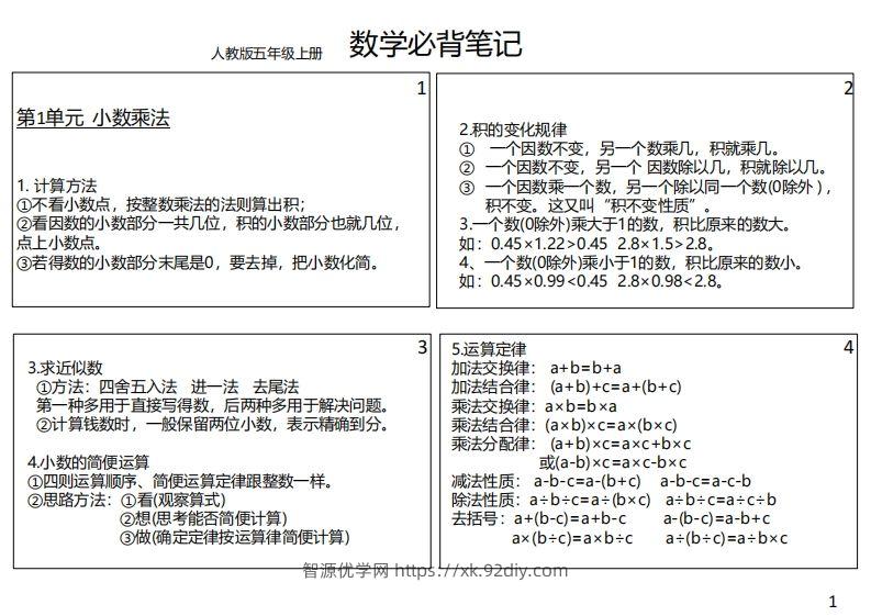 【人教五年级】数学上册必背笔记-智源优学网