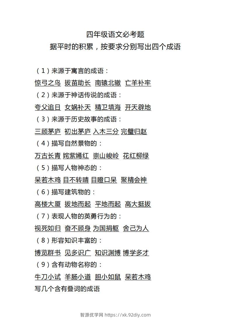 四（上）语文据平时的积累必考题-智源优学网