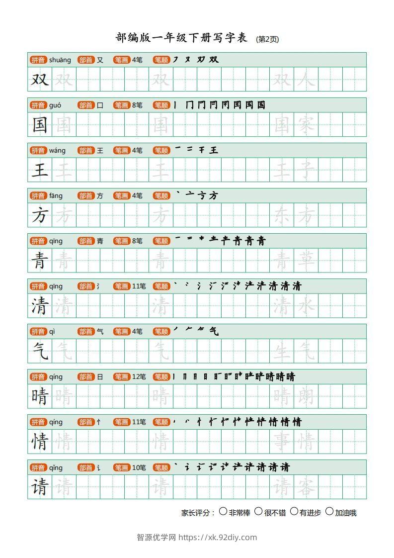 图片[2]-一年级语文下册写字表(笔顺)（20页）PDF（部编版）-智源优学网