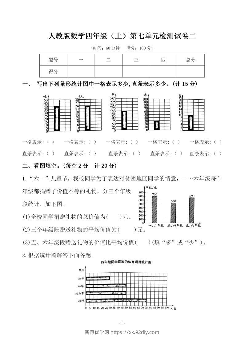 四（上）人教版数学第七单元检测试卷二-智源优学网