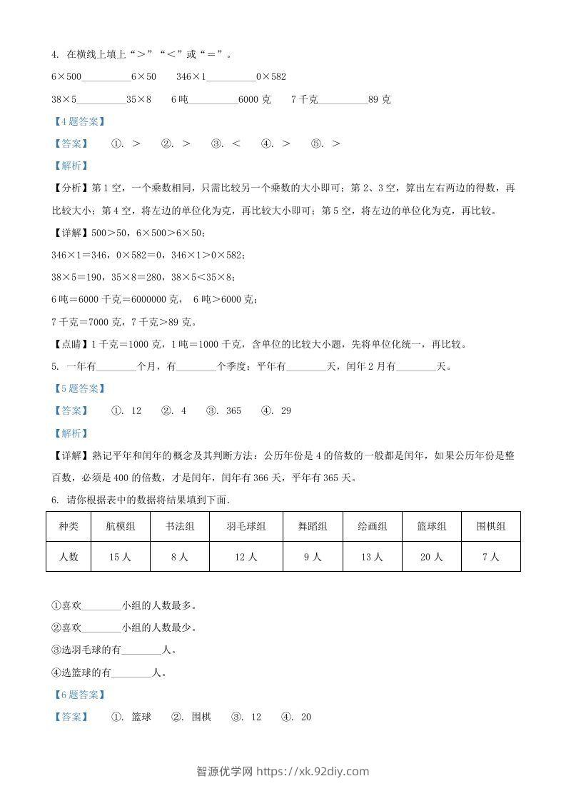 图片[3]-2020-2021年江苏苏州市吴江区苏教版三年级下册期末数学试卷及答案(Word版)-智源优学网