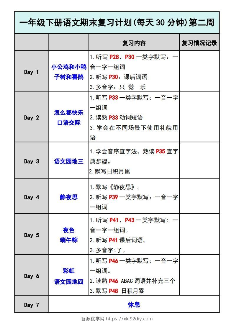 图片[2]-—年级下册语文期末复习计划-智源优学网