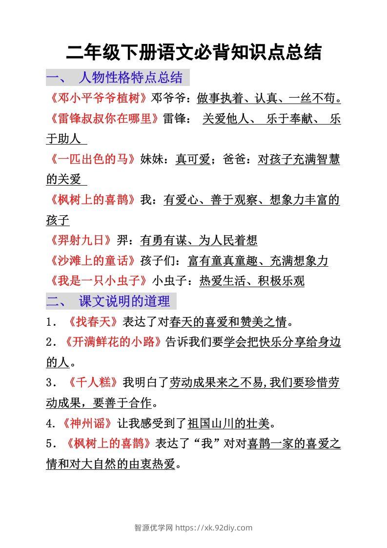 二年级下册语文必背重点知识点-智源优学网