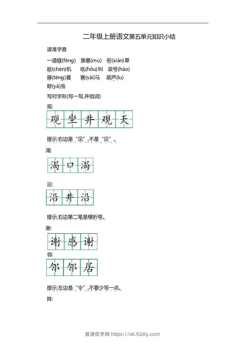 二上语文第五单元知识重点-智源优学网