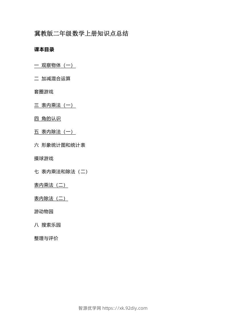 二上冀教版数学知识点汇总预习-智源优学网