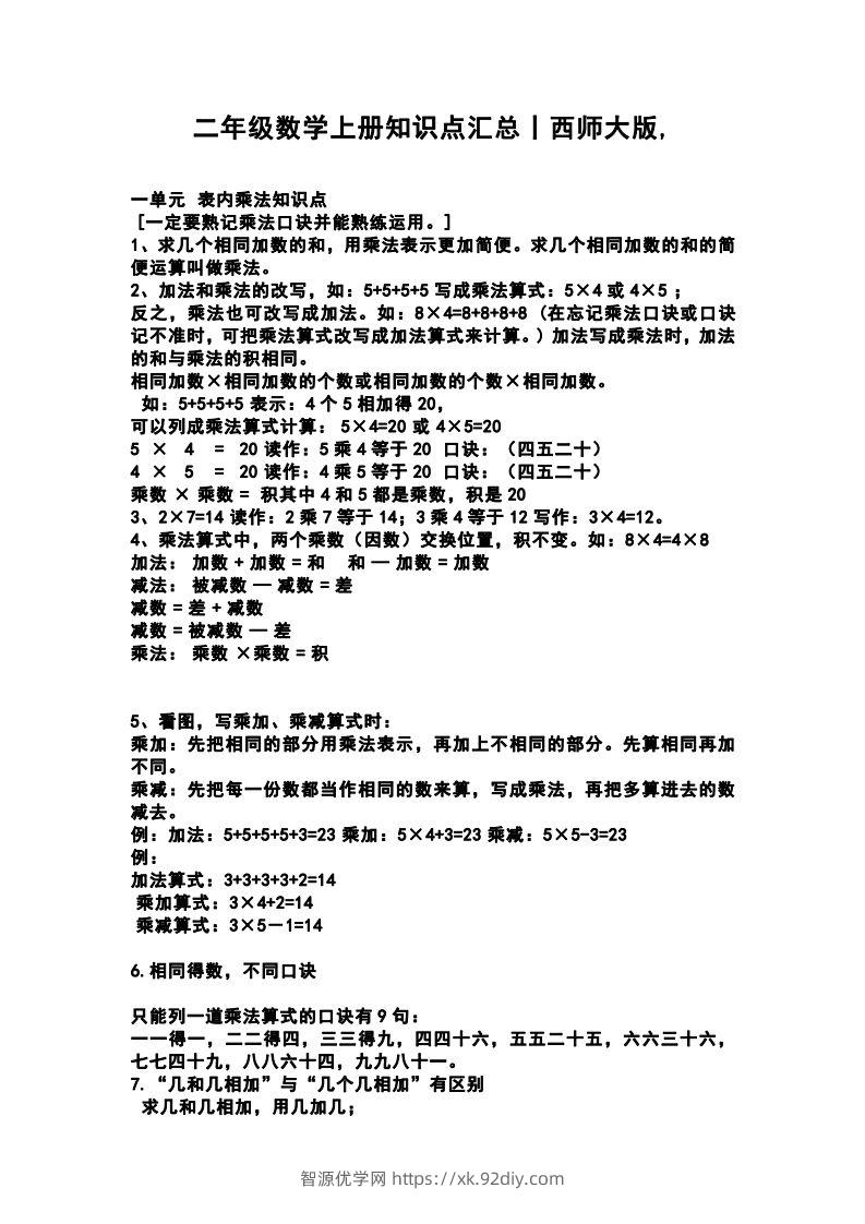 二上西师版数学重点知识点汇总预习-智源优学网