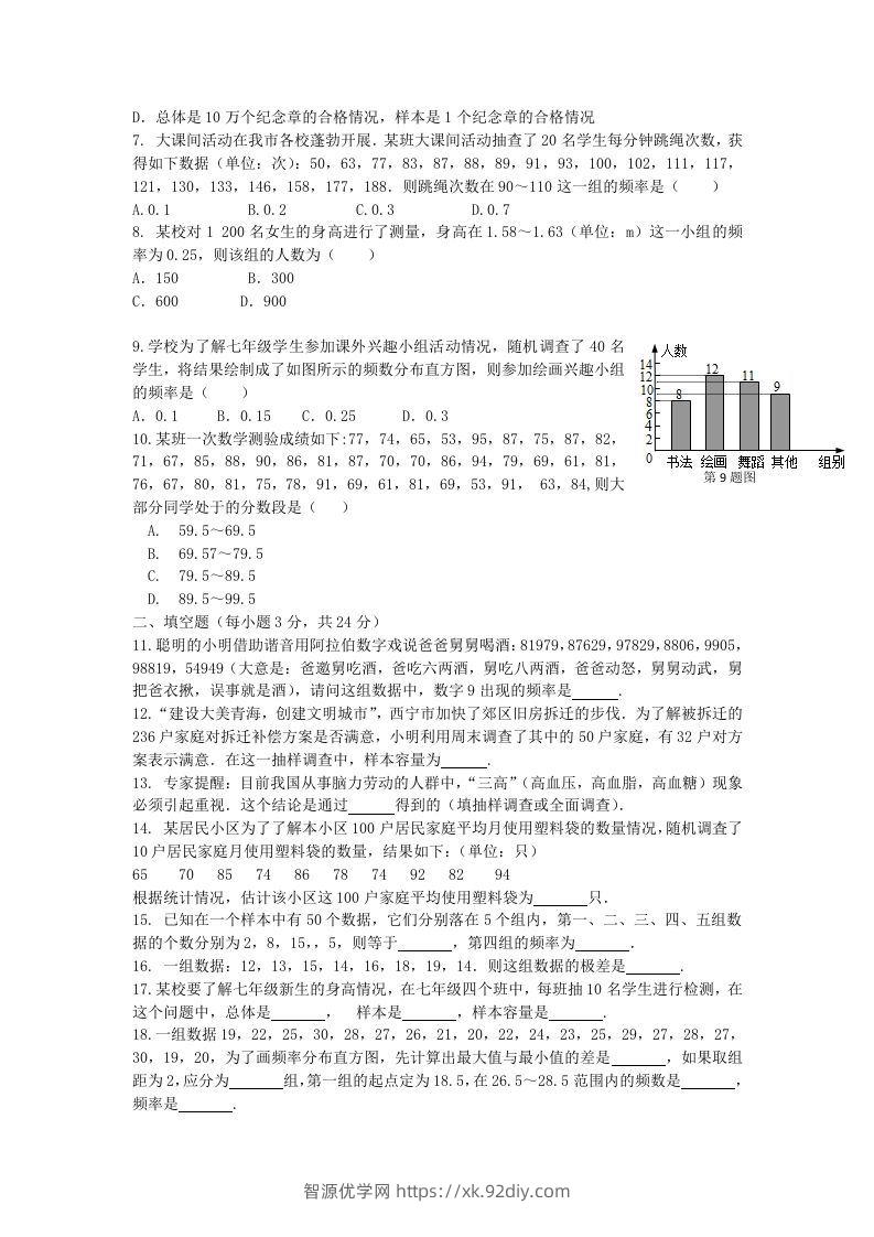 图片[2]-七年级下册数学第十章试卷及答案人教版(Word版)-智源优学网