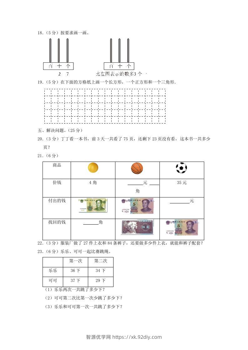 图片[3]-2021-2022学年江苏省苏州市太仓市一年级下学期数学期末试题及答案(Word版)-智源优学网