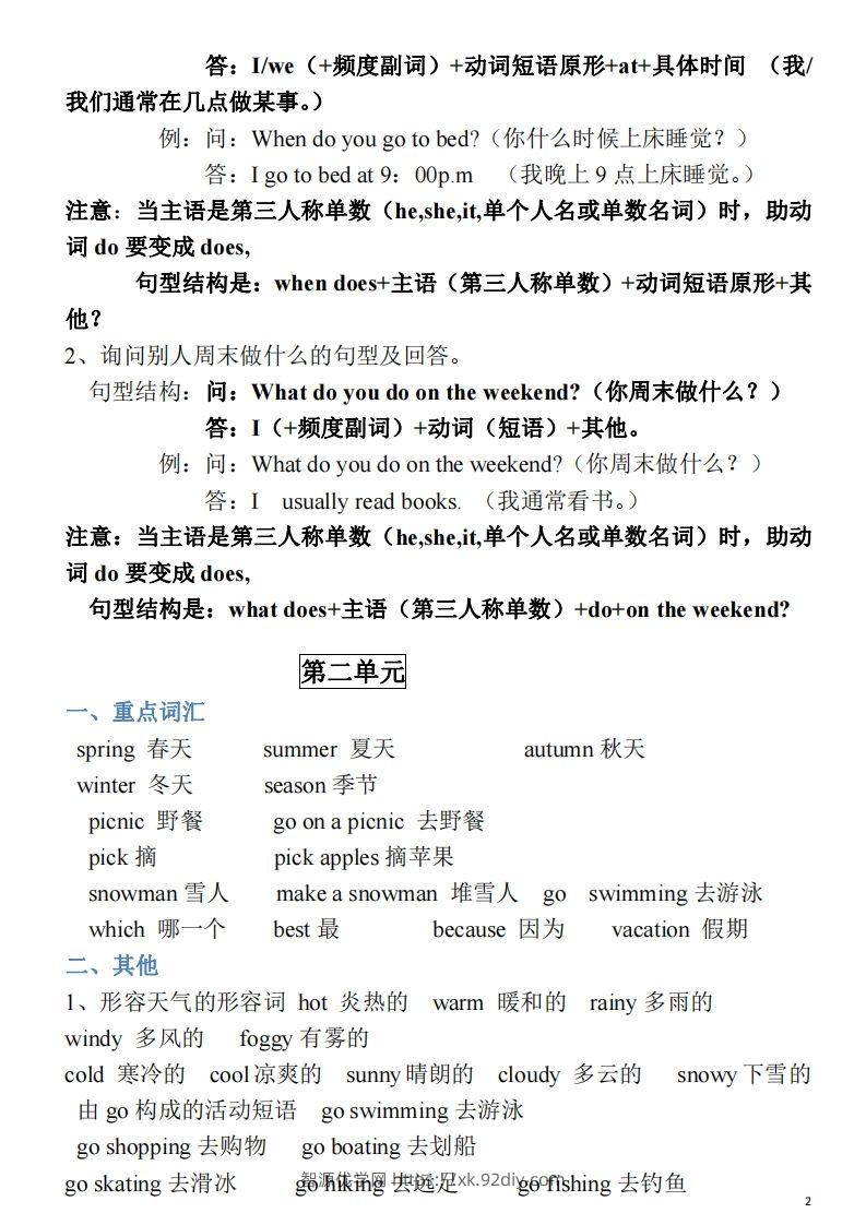 图片[2]-五年级英语下册素材-单词、短语、句型期末重点知识归纳（人教PEP版）-智源优学网