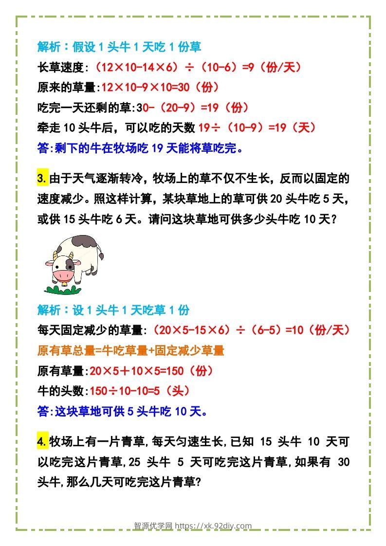 图片[2]-六年级数学下册《牛吃草问题》例题+答案-智源优学网