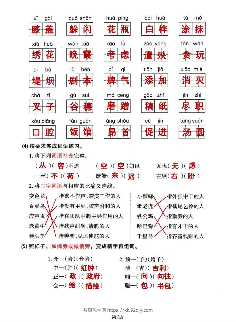图片[2]-√四年级下册语文期中归类整合复习卷，考查内容1-4单元-智源优学网