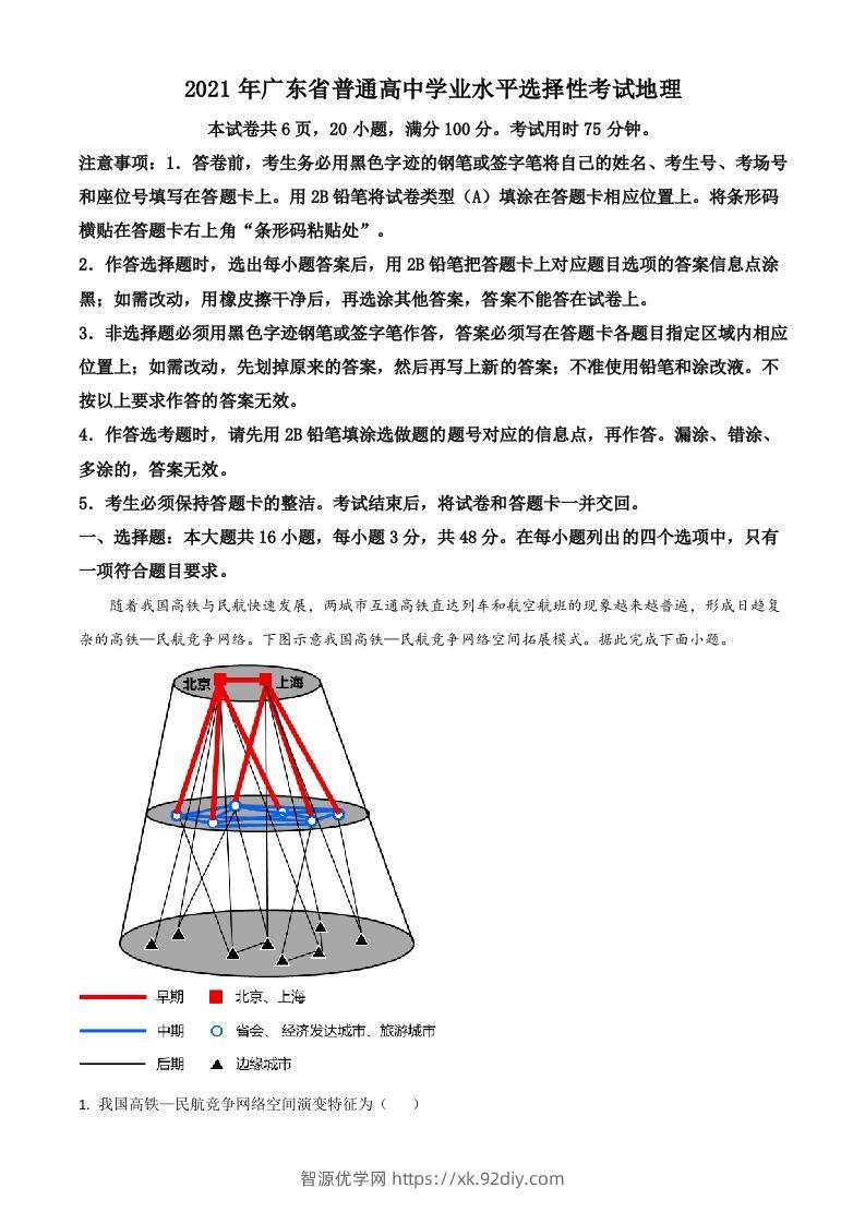 2021年高考地理试卷（广东）（空白卷）-智源优学网