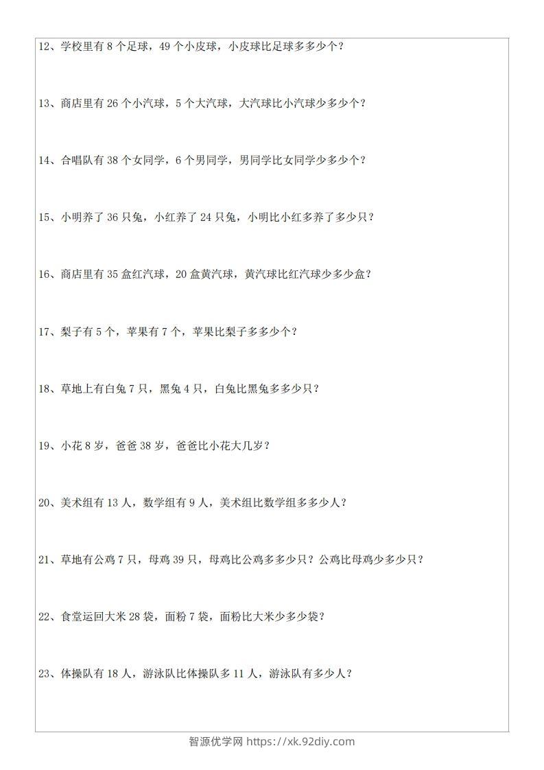 图片[2]-1年级数学应用题大全(含答案).doc-智源优学网