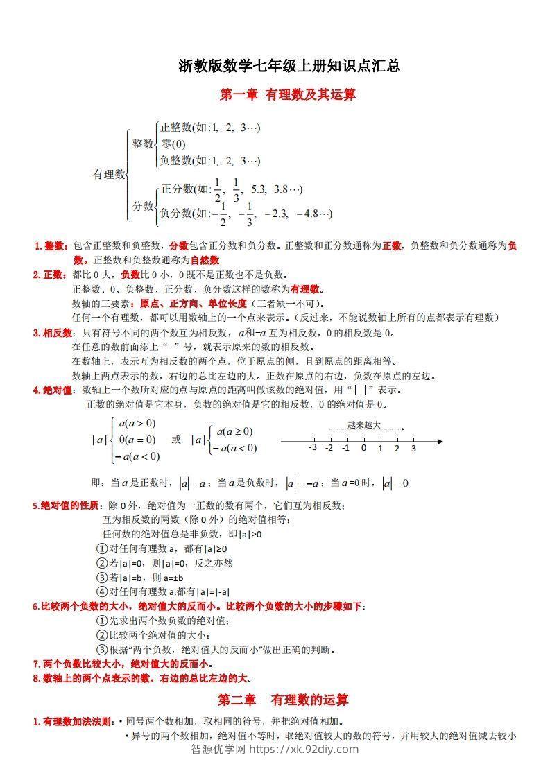 浙教版数学七年级上知识点总结(1)-智源优学网