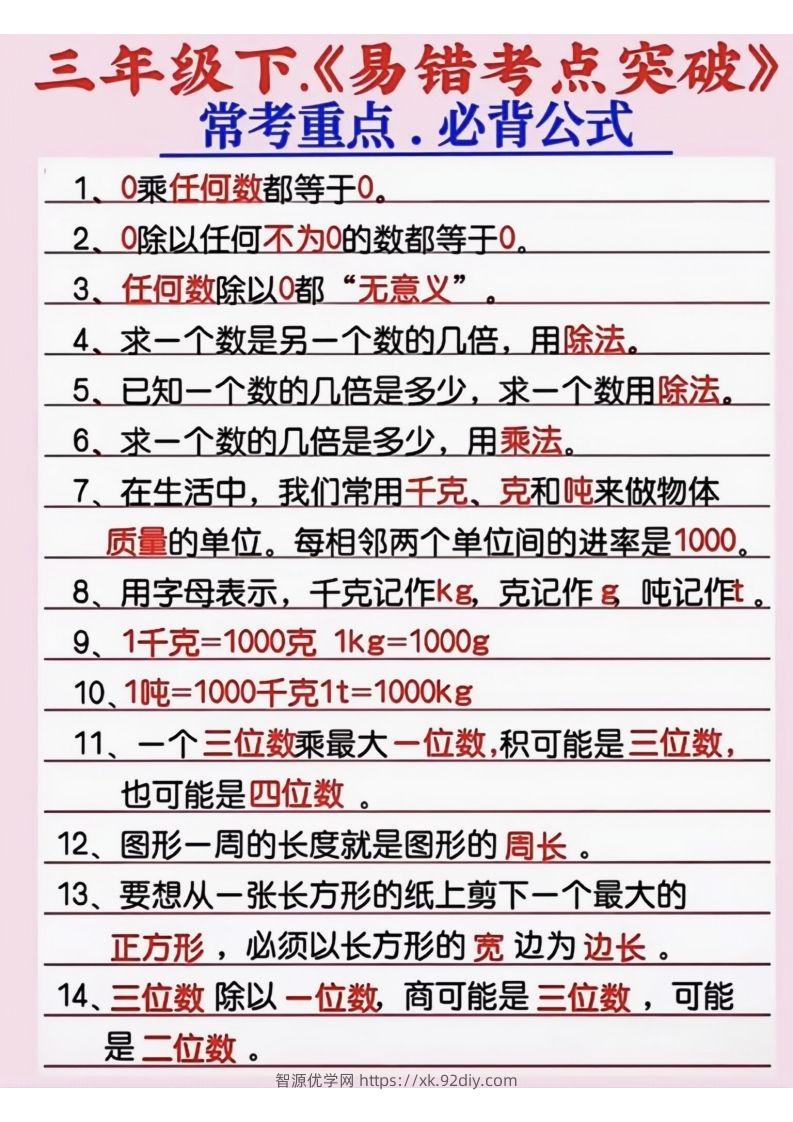 三年级数学下册《易错考点突破》-智源优学网
