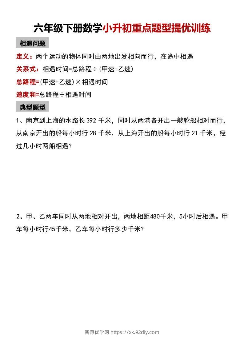 六年级下册数学小升初重点题型提优训练-智源优学网