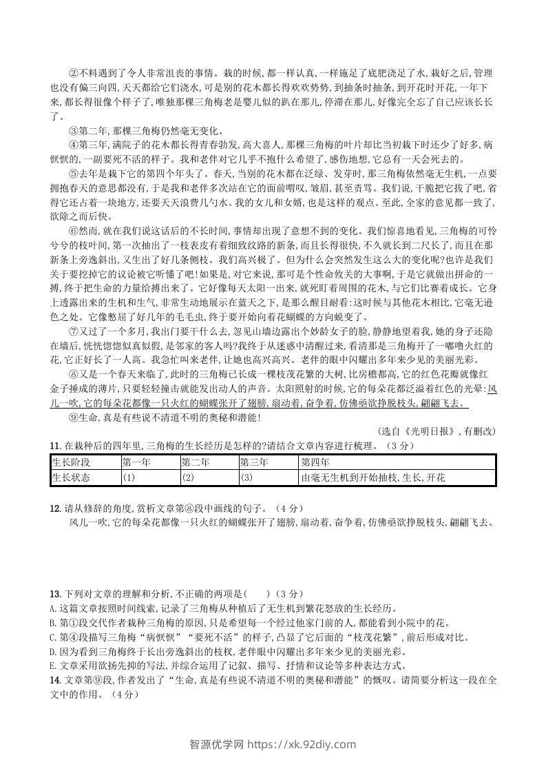 图片[3]-2023-2024学年统编版八年级语文上册第四单元测试题及答案(Word版)-智源优学网