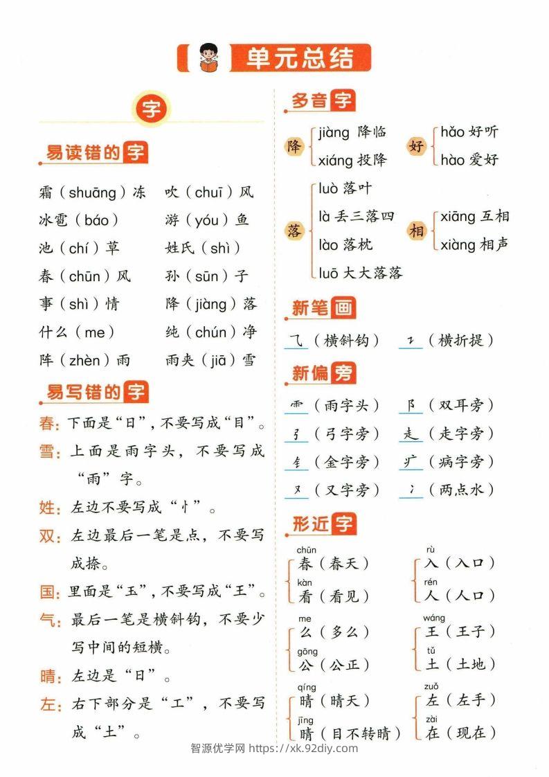❤一年级下册语文单元总结-智源优学网