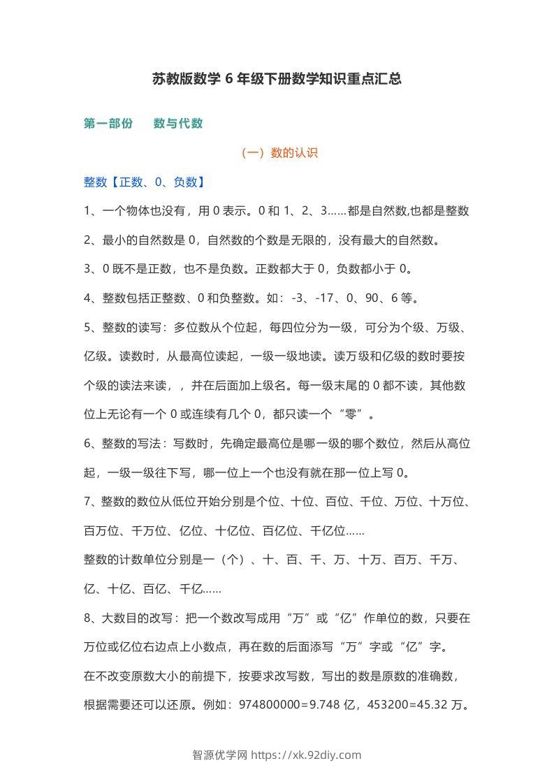 苏教版数学6年级下册数学知识点-智源优学网