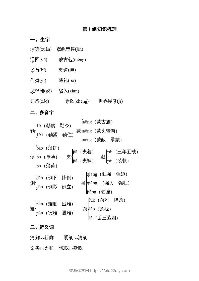 五年级语文下册专项知识梳理（部编版）-智源优学网