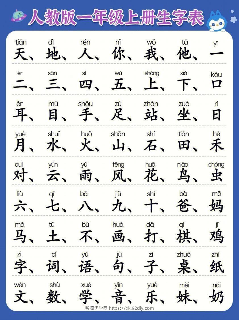 一年级上册语文必认300字-智源优学网