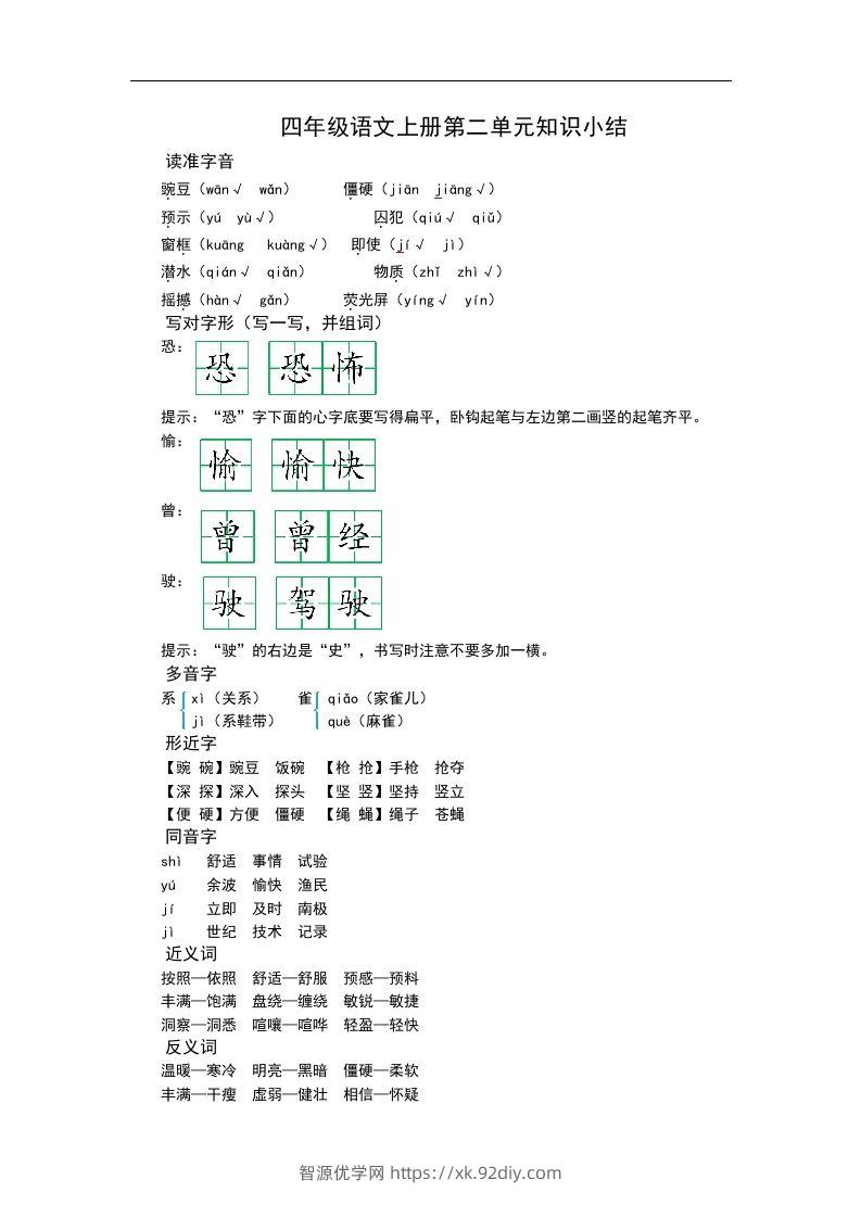 四（上）语文第二单元知识重点-智源优学网