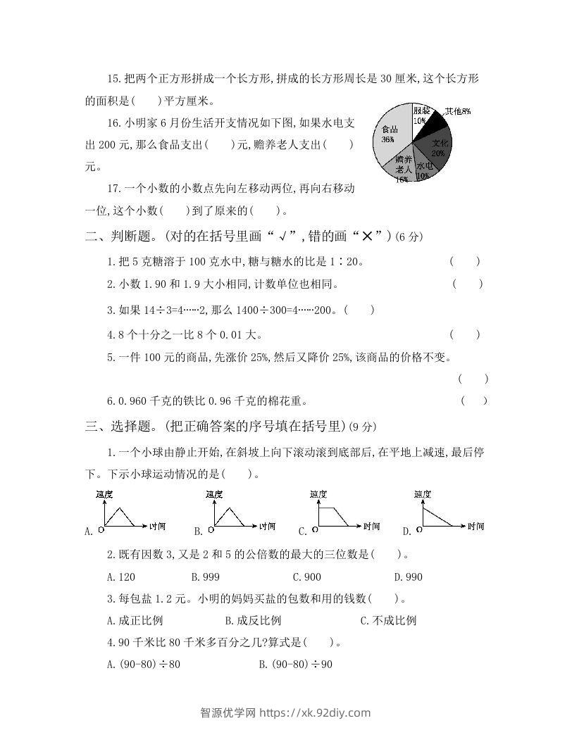 图片[2]-六年级小升初模拟卷（一）(1)-智源优学网