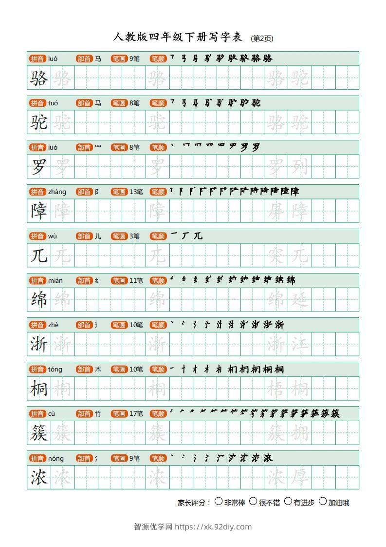 图片[2]-四年级语文下册写字表（20页）PDF（部编版）-智源优学网