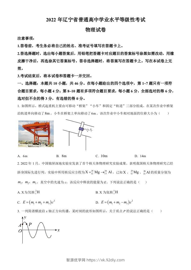 2022年高考物理试卷（辽宁）（空白卷）-智源优学网