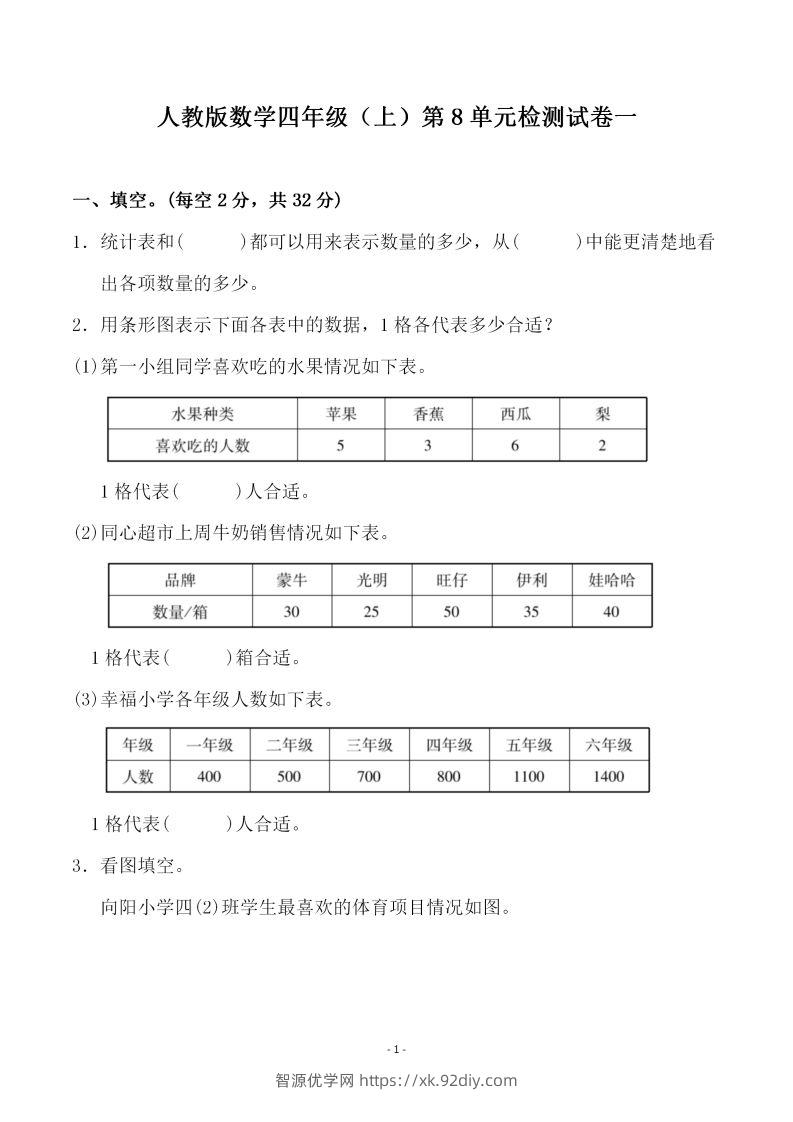 四（上）人教版数学第八单元检测试卷一-智源优学网