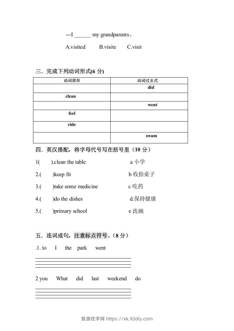图片[3]-五年级英语下册期末试卷3（人教版）-智源优学网