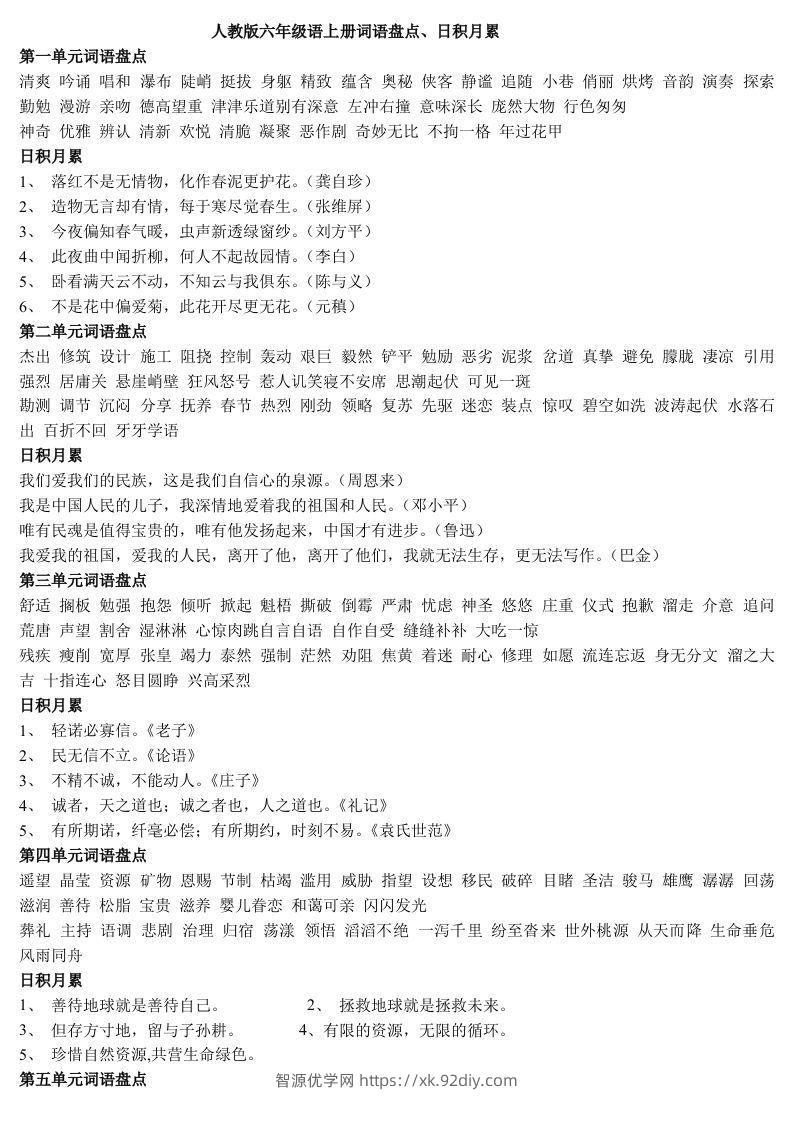 六年级语文上日积月累-智源优学网