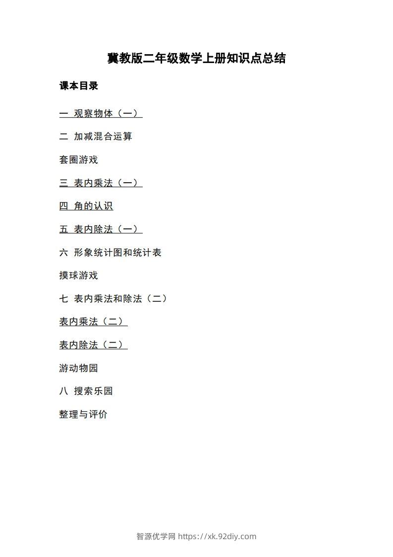 二上冀教版数学知识点重点汇总-智源优学网