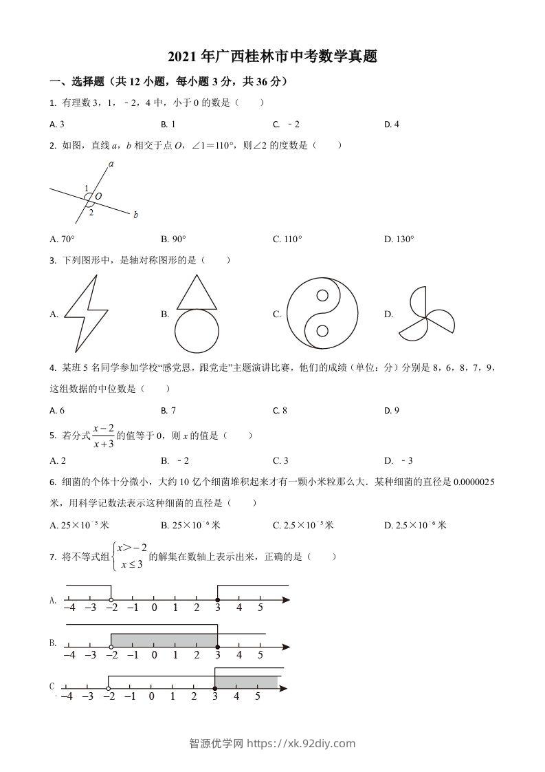 广西省桂林市2021年中考数学真题（空白卷）-智源优学网