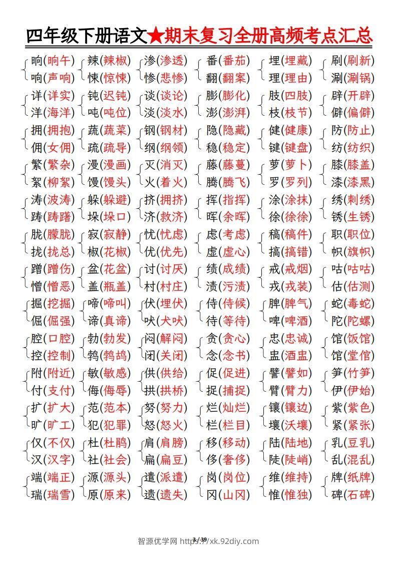 图片[3]-期末复习重点知识汇总四下语文-智源优学网