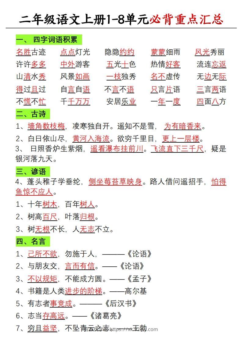 【单元必备重点知识汇总】二上语文-智源优学网