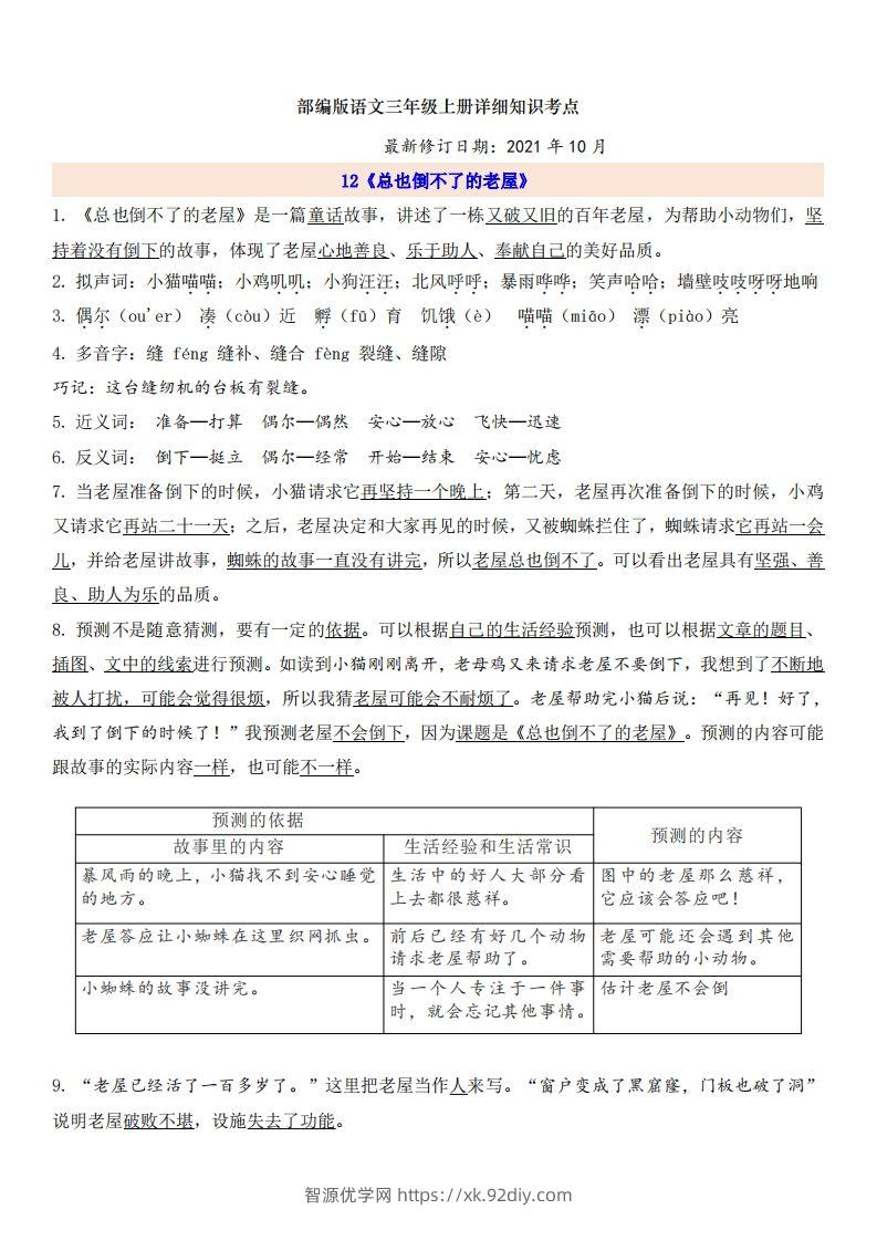 三（上）语文第4单元自编知识点-智源优学网