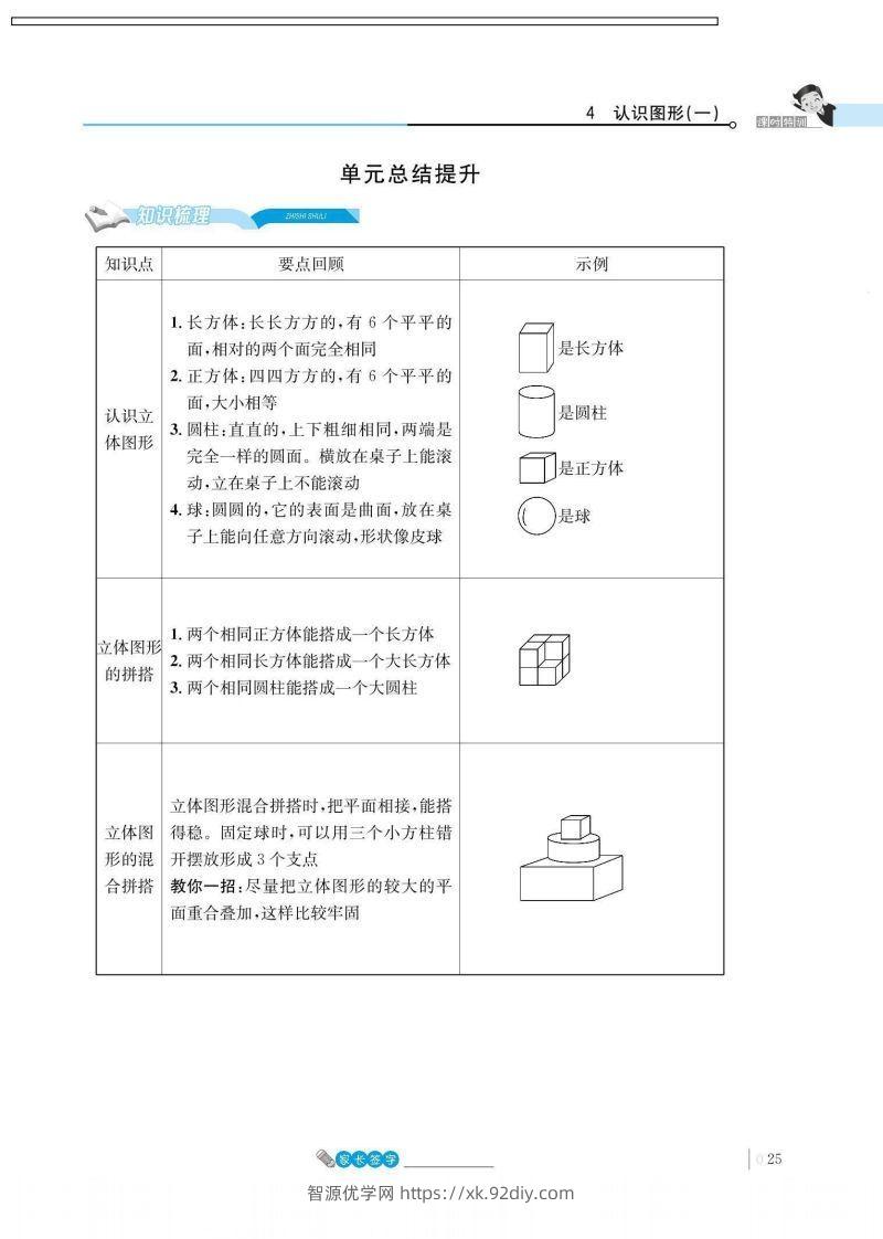 一上数学_4单元知识总结-智源优学网