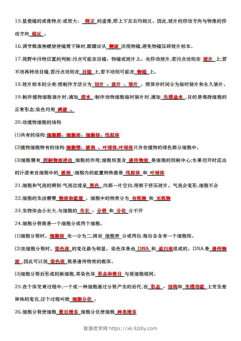 图片[2]-七上生物全册知识点填空72题（答案）-智源优学网