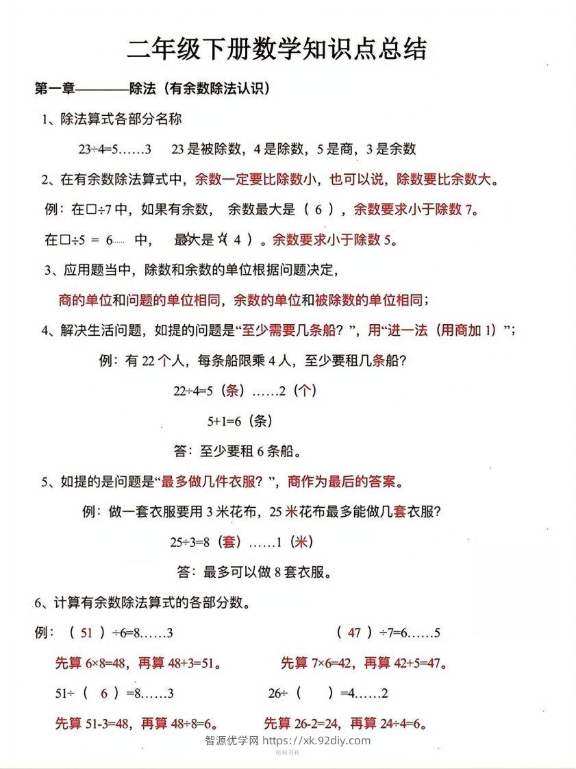 数学二年级下册必背知识点汇总-智源优学网